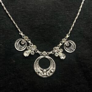 Vintage Rhinestone Silver Tone Necklace